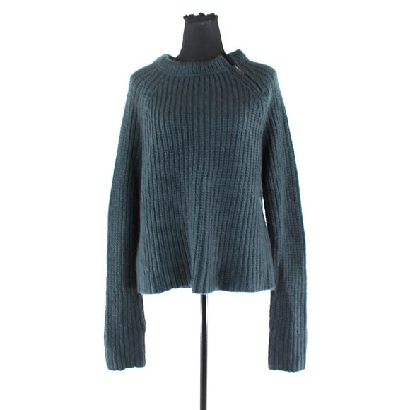 Wooden Ships Christy Zip Crew Mohair Wool Blend Knit Navy Sweater M/L Pullover - Picture 1 of 7